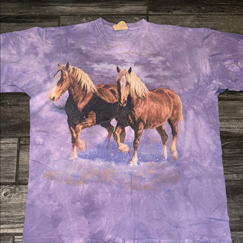 The mountain vintage  Purple Tie-Dye Horse Graphic Short Sleeve Tee 2002
